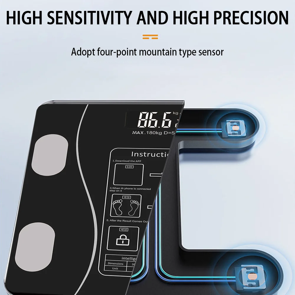 FabFit Smart Body Composition Scale – Digital Bathroom Scale, Body Fat, BMI & Muscle Mass, 180 kg