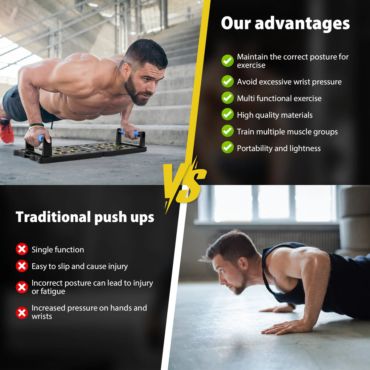 FabFit Foldable Push-Up Board – Portable Multifunctional Push-Up Bar for Home Strength Training