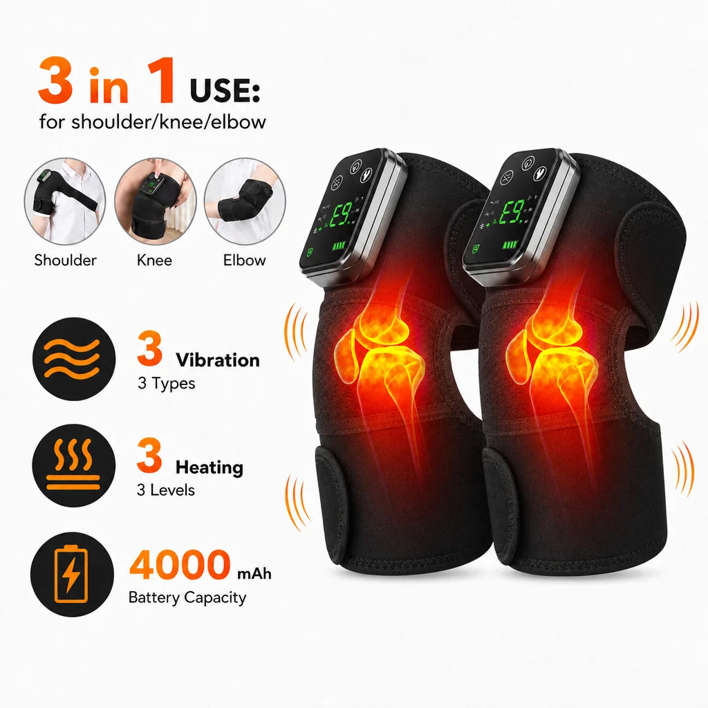 FabFit Rechargeable Heated Knee Massager – 3-in-1 Shoulder, Knee & Elbow Wrap, 5000mAh Option