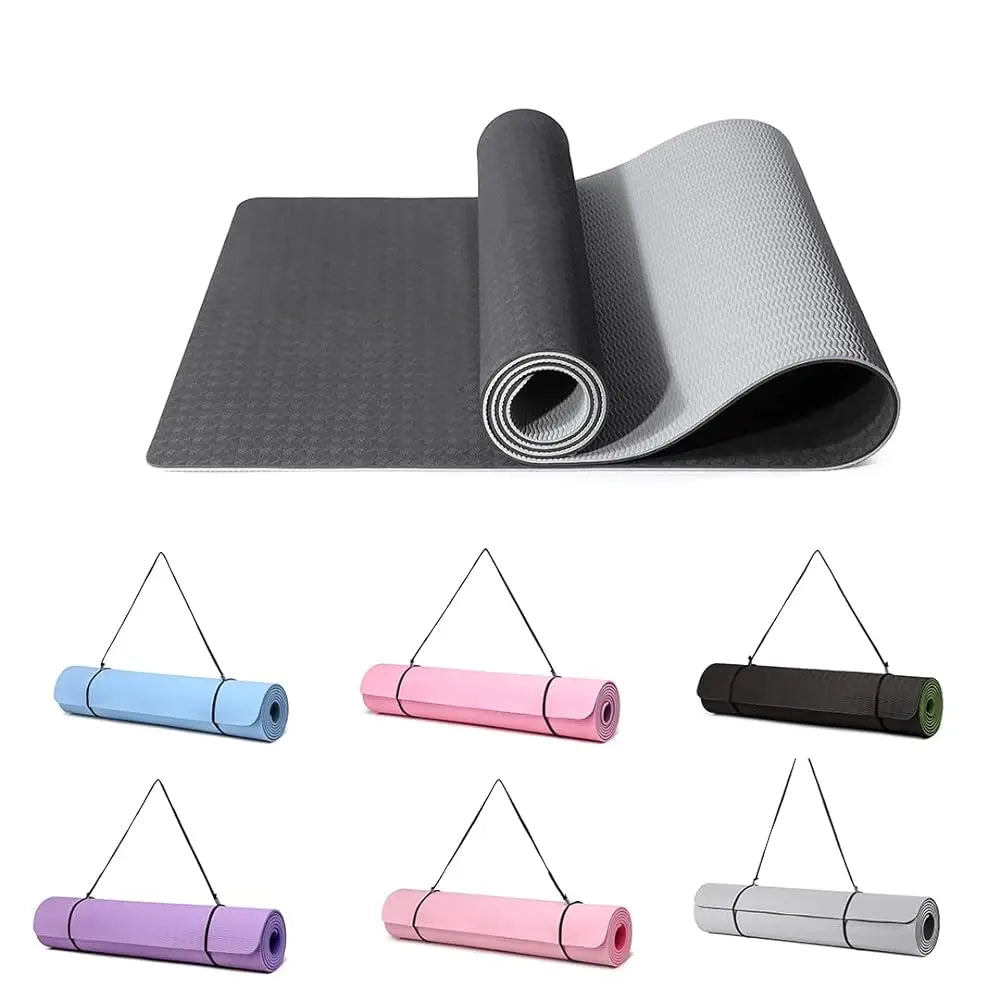 FabFit TPE Yoga Mat – Non-Slip 183 x 61 x 0.6 cm for Pilates & Fitness, with Carry Strap