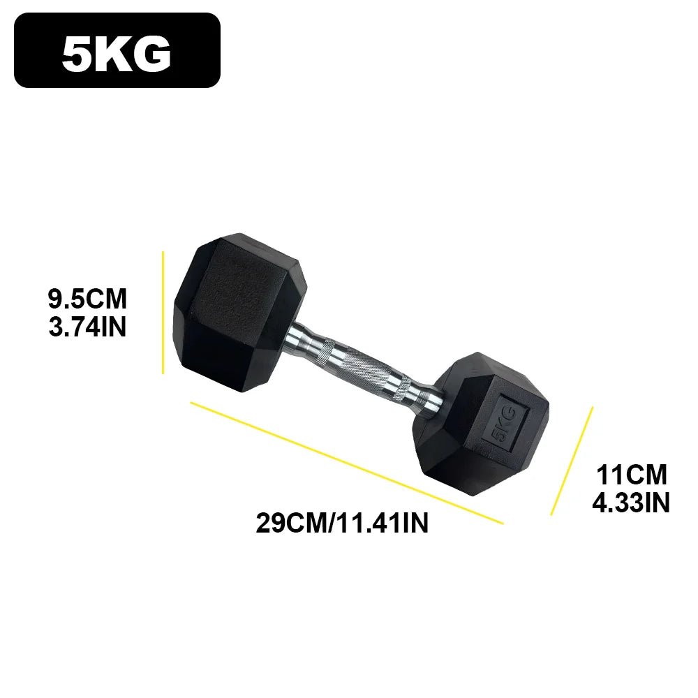 FabFit Hexagonal Rubber Dumbbells Pair – 2.5 kg, 5 kg or 7.5 kg Fixed Weights for Home Gym