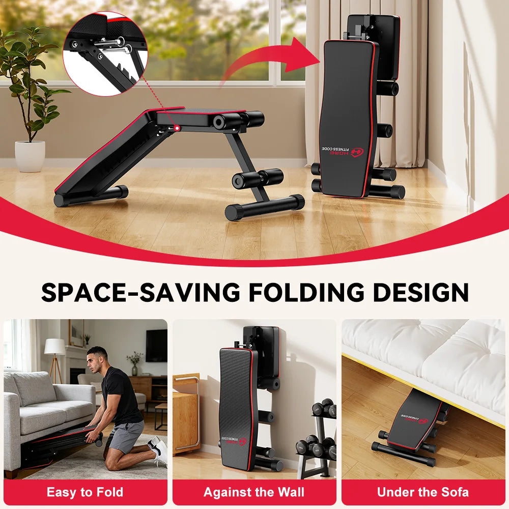 FabFit Adjustable Weight Bench 7 Positions – Folding Exercise Bench, 300 kg Limit, Steel Frame