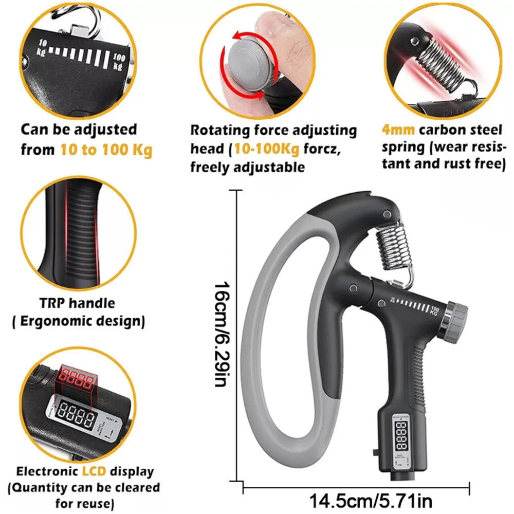 FabFit Adjustable Hand Grip Strengthener 10–100 kg – Forearm, Wrist & Finger Trainer
