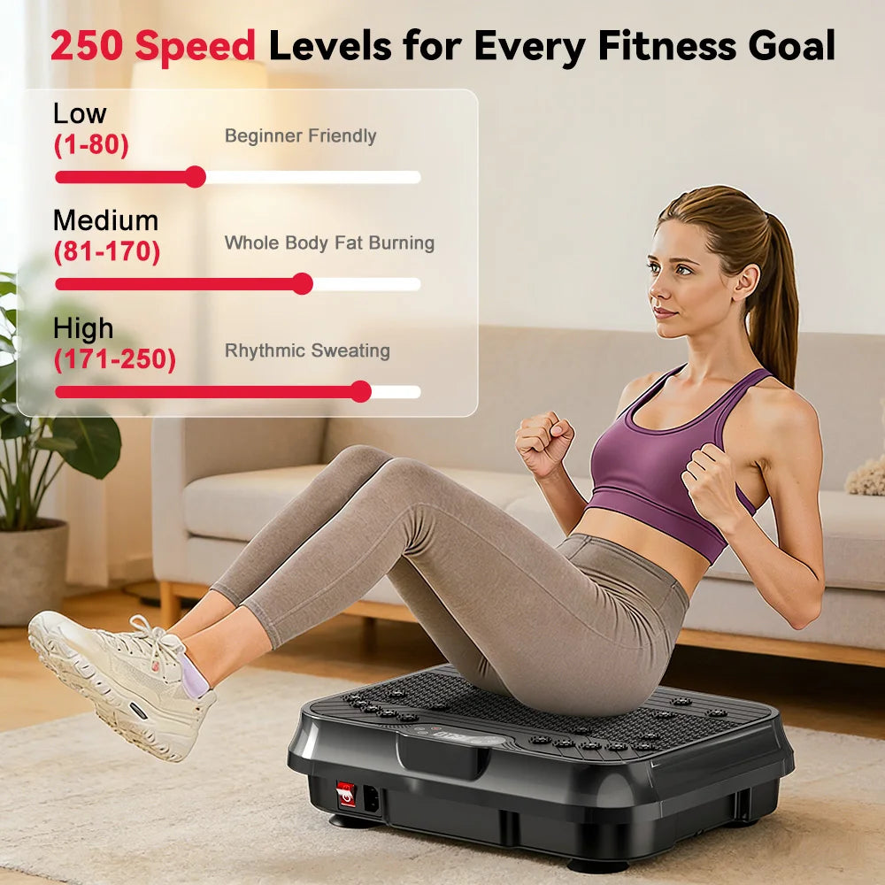 FabFit Vibration Plate Exercise Machine – 9 Programs, 250 Levels, 120 kg Max Load, Remote