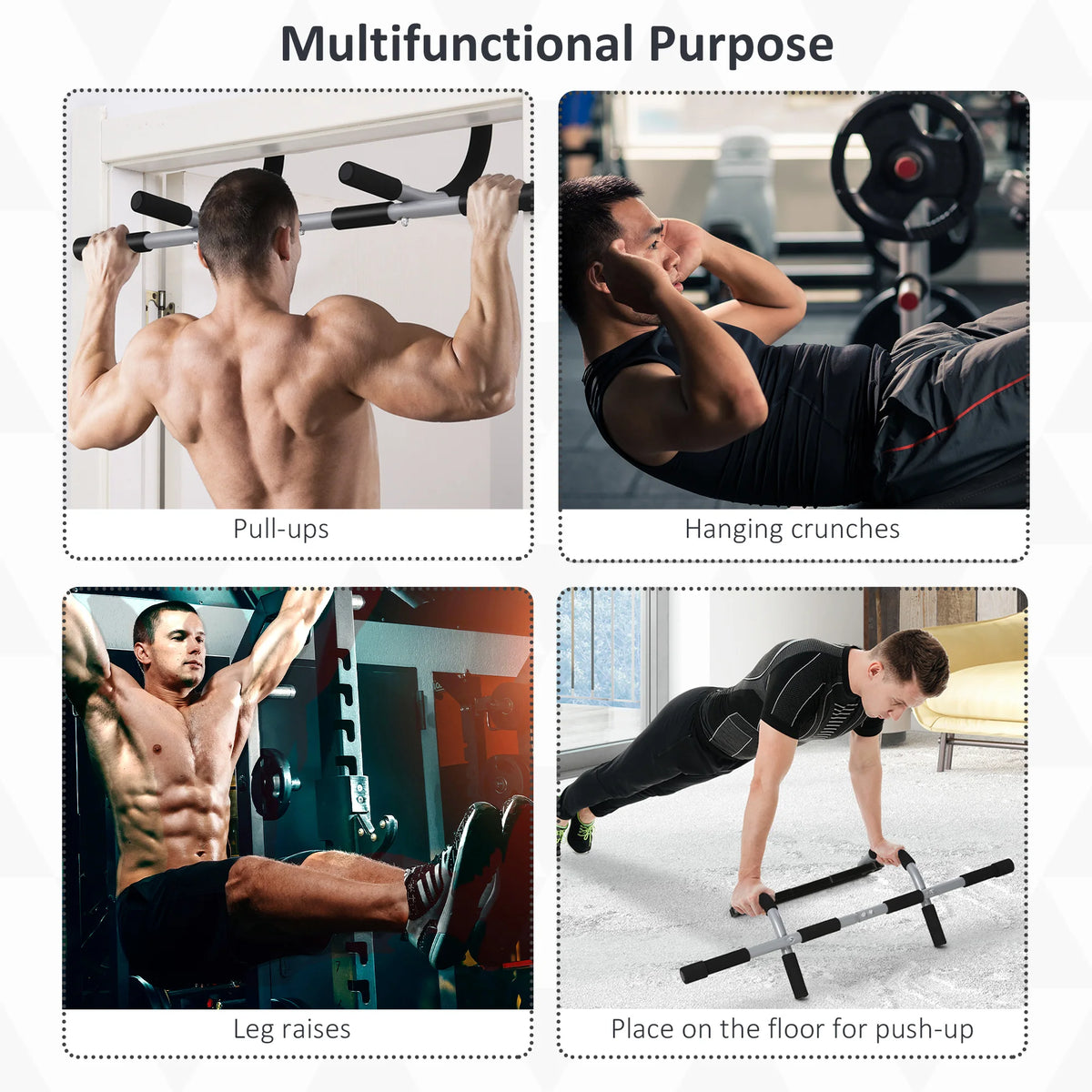 FabFit Doorway Pull-Up Bar – Horizontal Bar for Home Upper Body Workouts, Pull & Push Ups