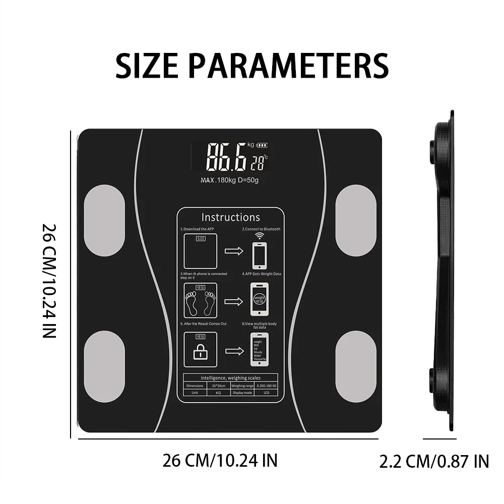 FabFit Smart Body Composition Scale – Digital Bathroom Scale, Body Fat, BMI & Muscle Mass, 180 kg