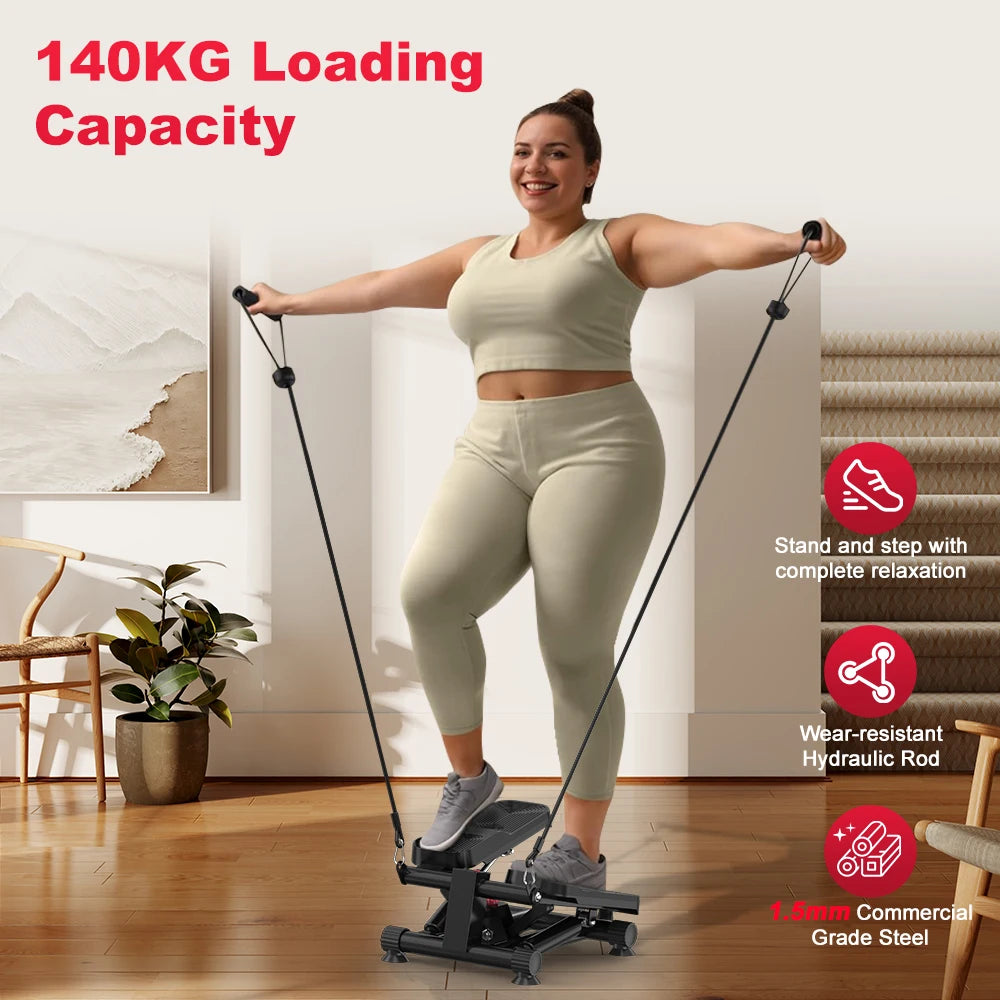 FabFit Mini Stepper with Resistance Bands – LCD Monitor, Hydraulic, 110 kg Max, Non-Slip Pedals