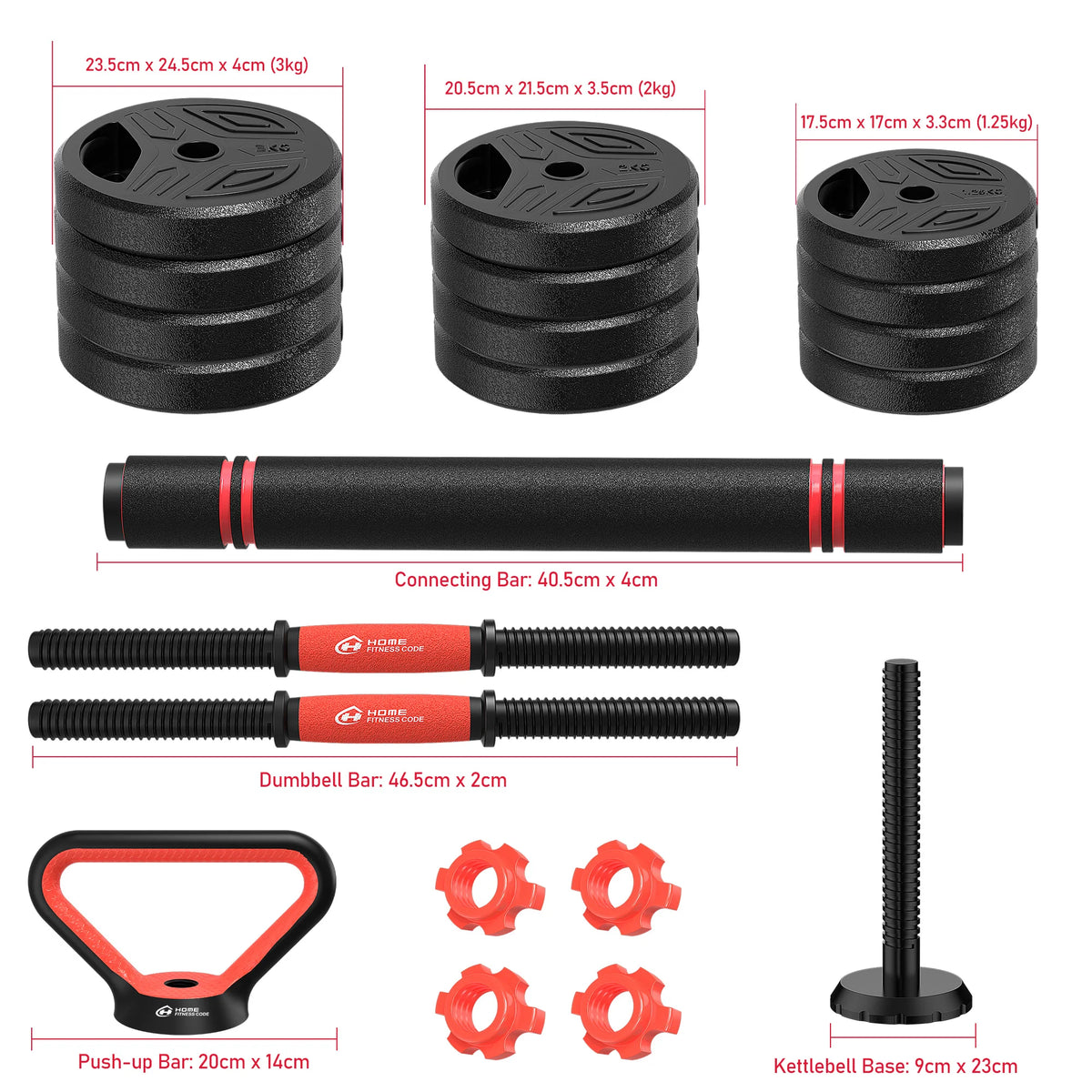 FabFit 3-in-1 Dumbbell & Barbell Set 20 kg or 25 kg – Plastic-Coated Plates with Connecting Bar