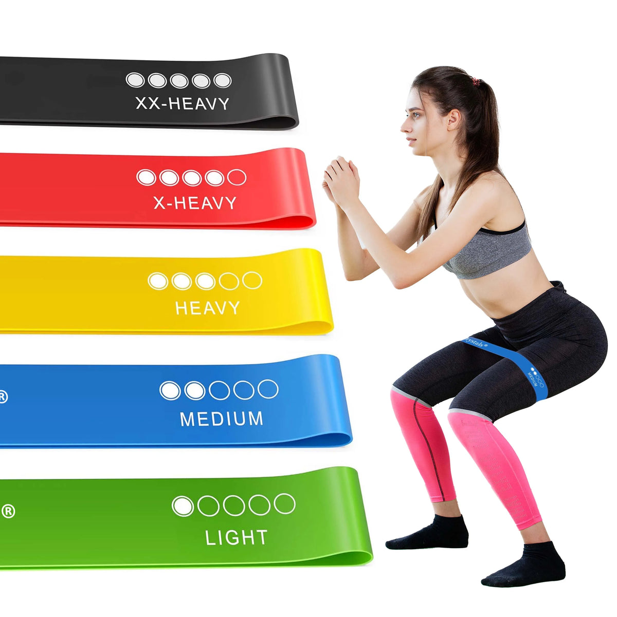 FabFit Latex Resistance Loop Bands Set 5 Pcs – Exercise Bands for Yoga, Pilates & Strength