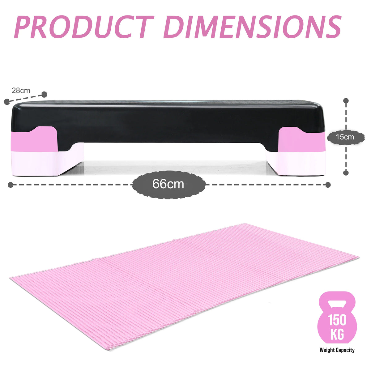 FabFit Aerobic Step Board 2 Tier – Cardio Fitness Stepper for Home Gym Exercise Training, Pink
