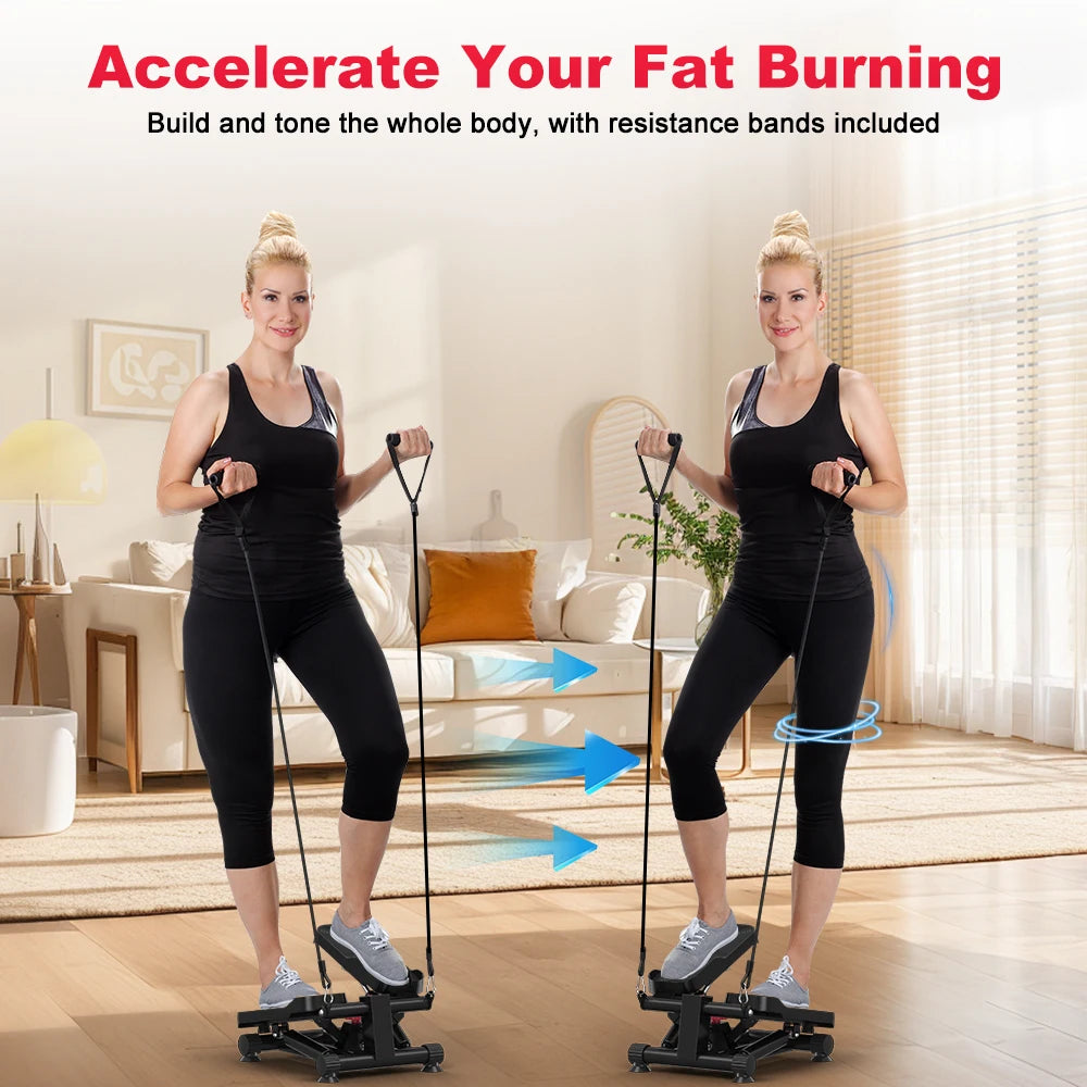 FabFit Mini Stepper with Resistance Bands – LCD Monitor, Hydraulic, 110 kg Max, Non-Slip Pedals