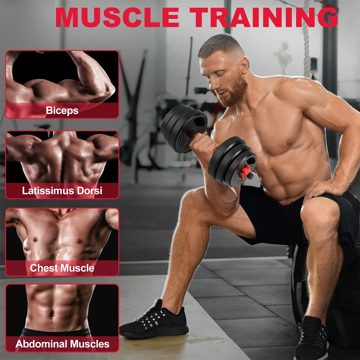 FabFit 3-in-1 Dumbbell & Barbell Set 20 kg or 25 kg – Plastic-Coated Plates with Connecting Bar
