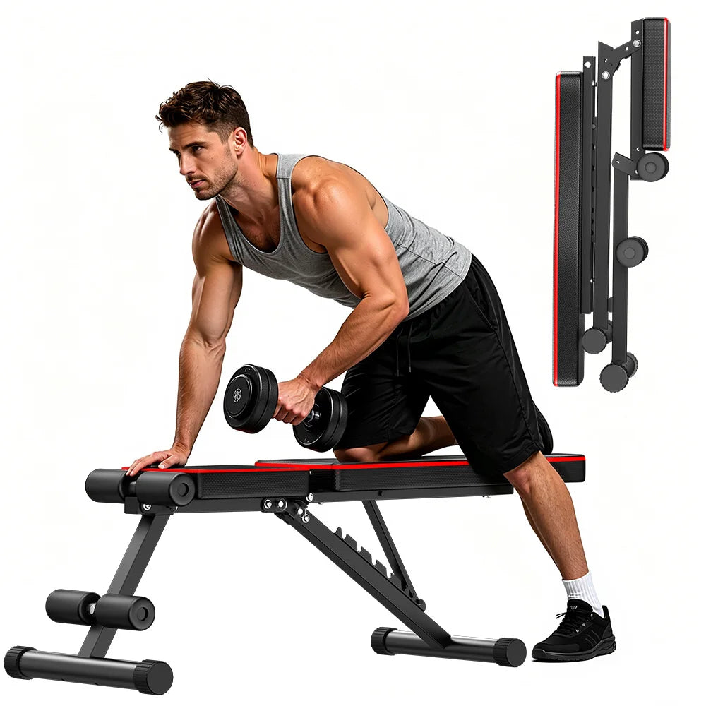 FabFit Adjustable Weight Bench 7 Positions – Folding Exercise Bench, 300 kg Limit, Steel Frame