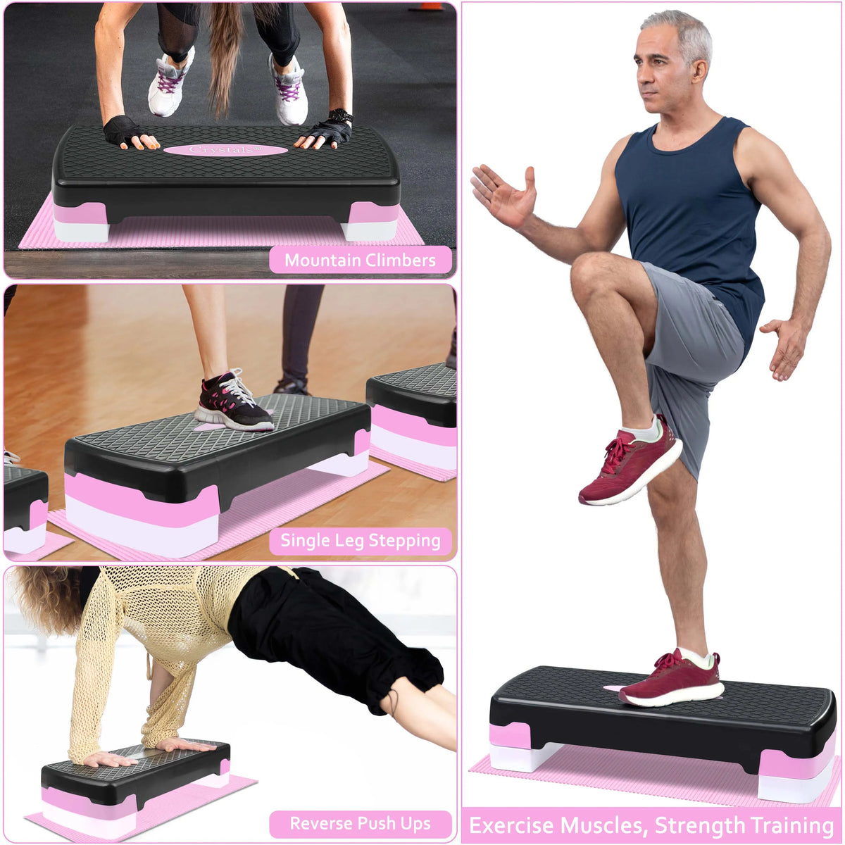FabFit Aerobic Step Board 2 Tier – Cardio Fitness Stepper for Home Gym Exercise Training, Pink