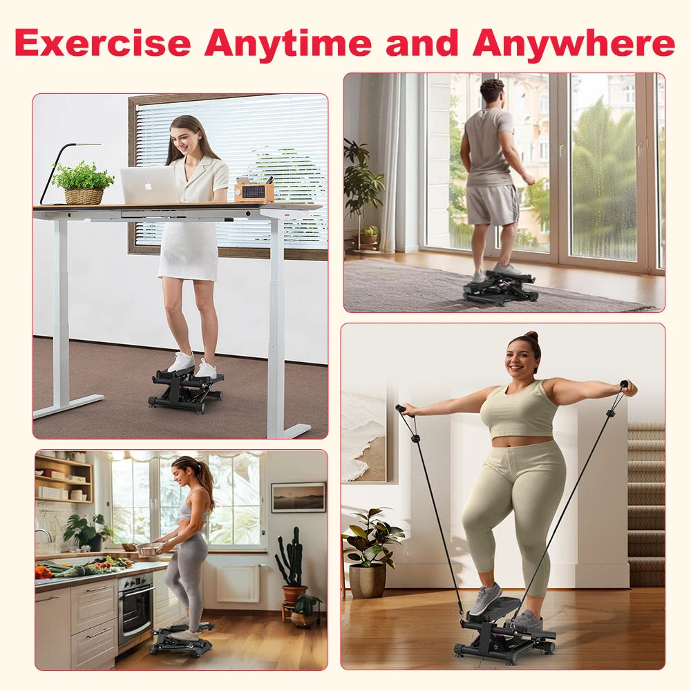 FabFit Mini Stepper with Resistance Bands – LCD Monitor, Hydraulic, 110 kg Max, Non-Slip Pedals