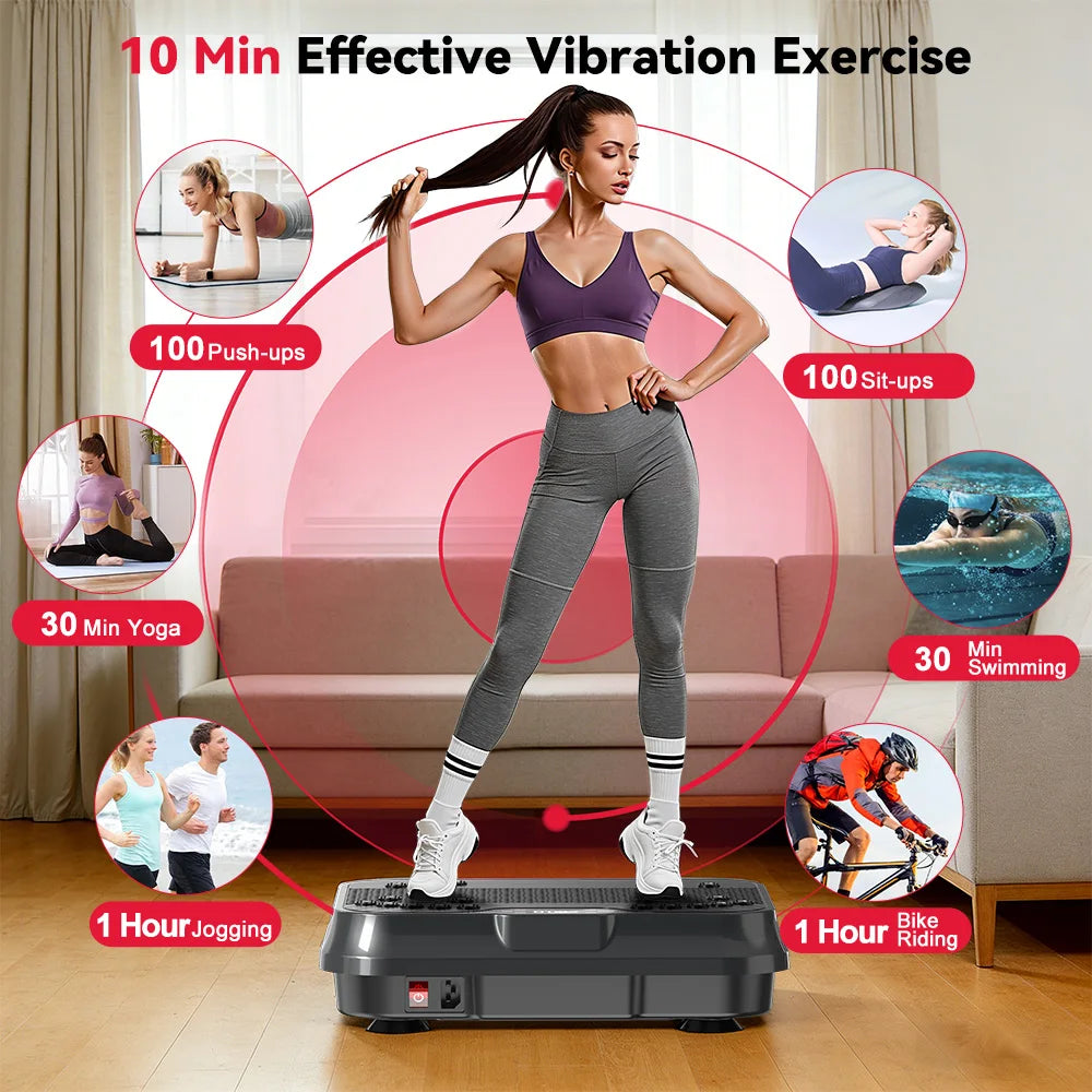 FabFit Vibration Plate Exercise Machine – 9 Programs, 250 Levels, 120 kg Max Load, Remote