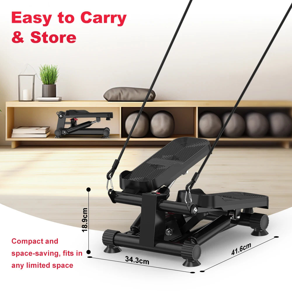 FabFit Mini Stepper with Resistance Bands – LCD Monitor, Hydraulic, 110 kg Max, Non-Slip Pedals