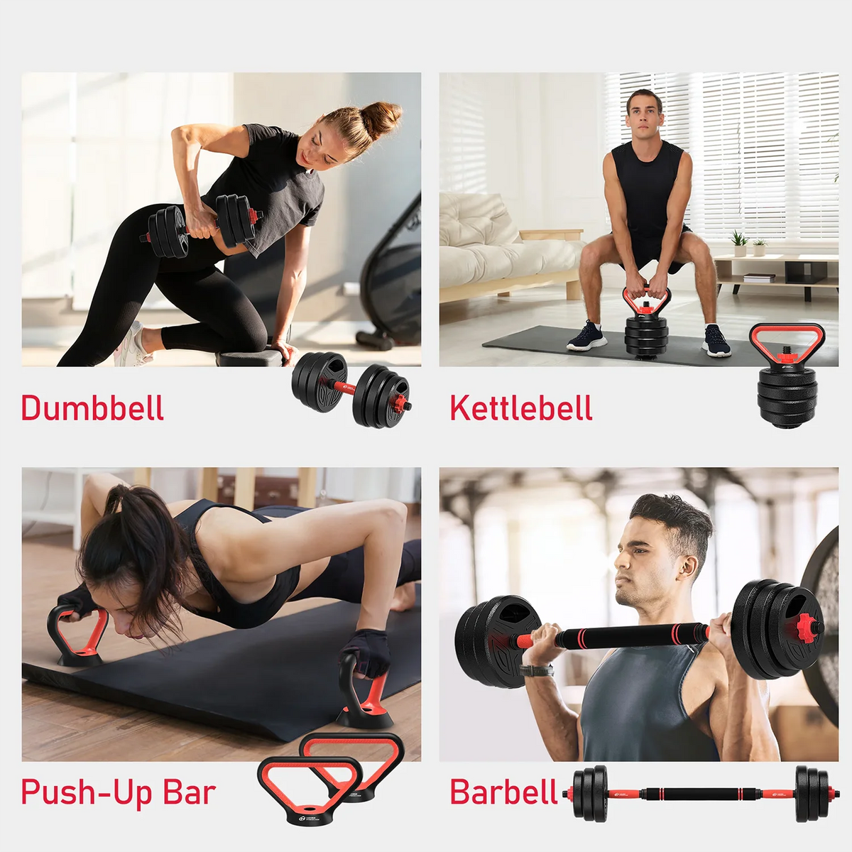 FabFit 3-in-1 Dumbbell & Barbell Set 20 kg or 25 kg – Plastic-Coated Plates with Connecting Bar