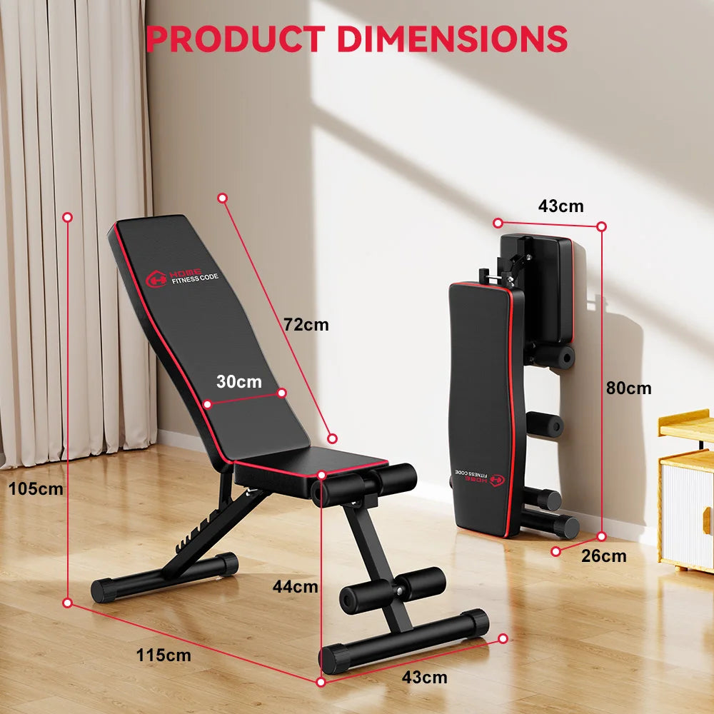 FabFit Adjustable Weight Bench 7 Positions – Folding Exercise Bench, 300 kg Limit, Steel Frame