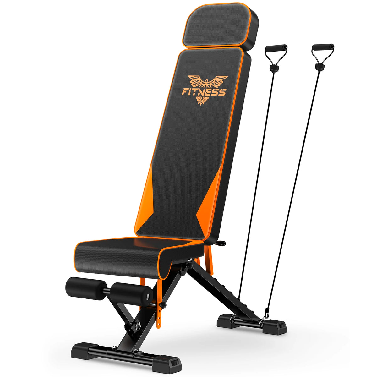 FabFit Adjustable Folding Weight Bench with Resistance Bands – Steel Frame Full Body Workout