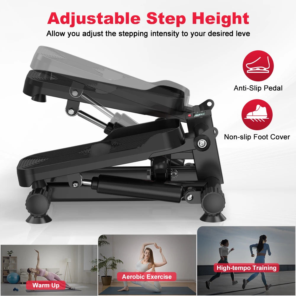 FabFit Mini Stepper with Resistance Bands – LCD Monitor, Hydraulic, 110 kg Max, Non-Slip Pedals