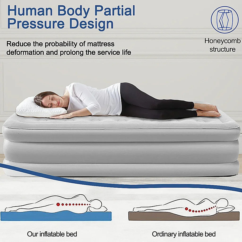FabFit 2 Person Inflatable Camping Mattress with Built-In Pump – 203 x 152 x 48 cm PVC Air Bed