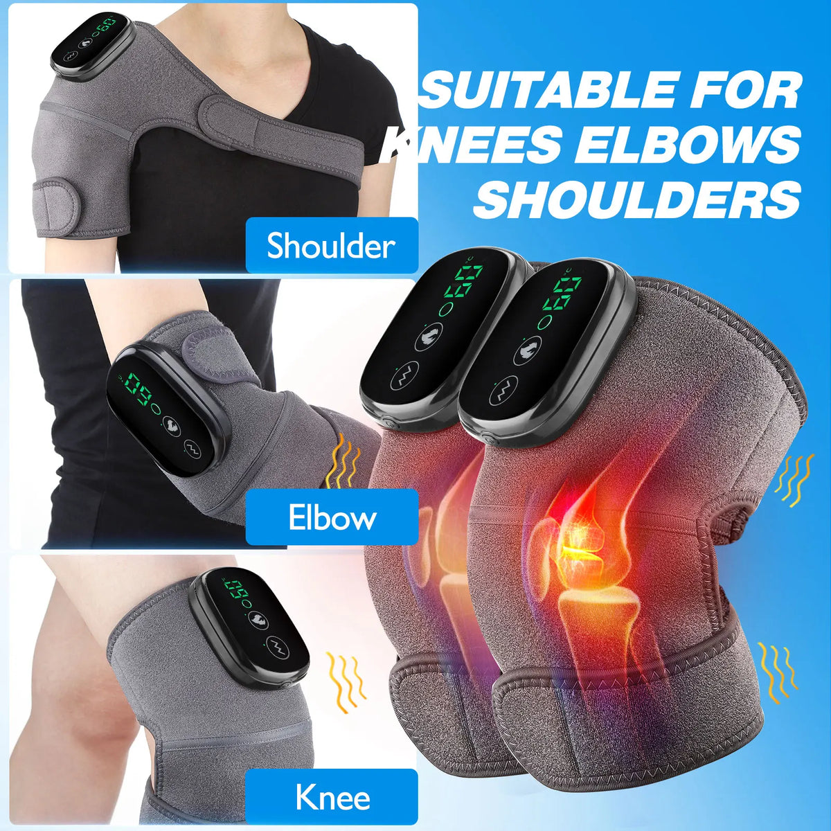 FabFit Heated Knee Massager Pads – 3 Heat Levels 45–65°C, Vibration, 4000mAh, Single or Pair