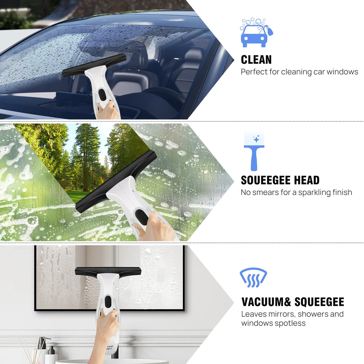 FabFit Cordless Window Vacuum Cleaner – Electric Squeegee with 300 ml Spray Bottle for Glass