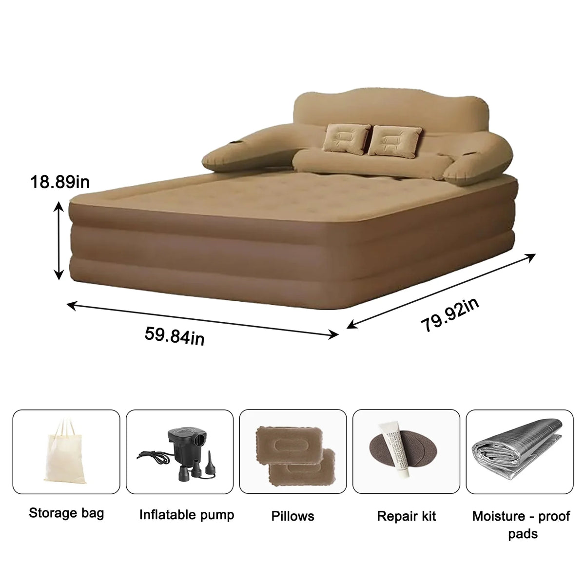 FabFit 2 Person Inflatable Camping Mattress with Built-In Pump – 203 x 152 x 48 cm PVC Air Bed