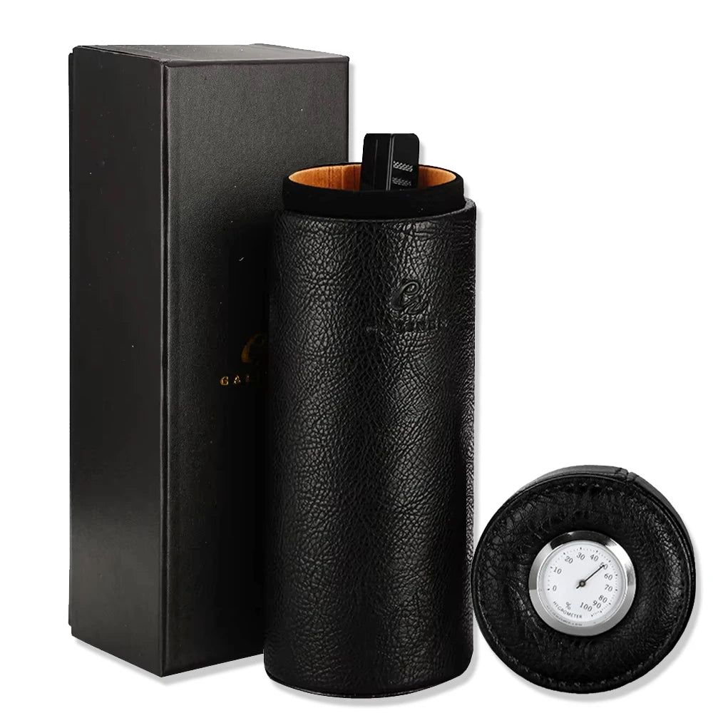 FabFit Portable Leather Cigar Case – Cedar Wood Lined Travel Humidor with Hygrometer, Fits 5