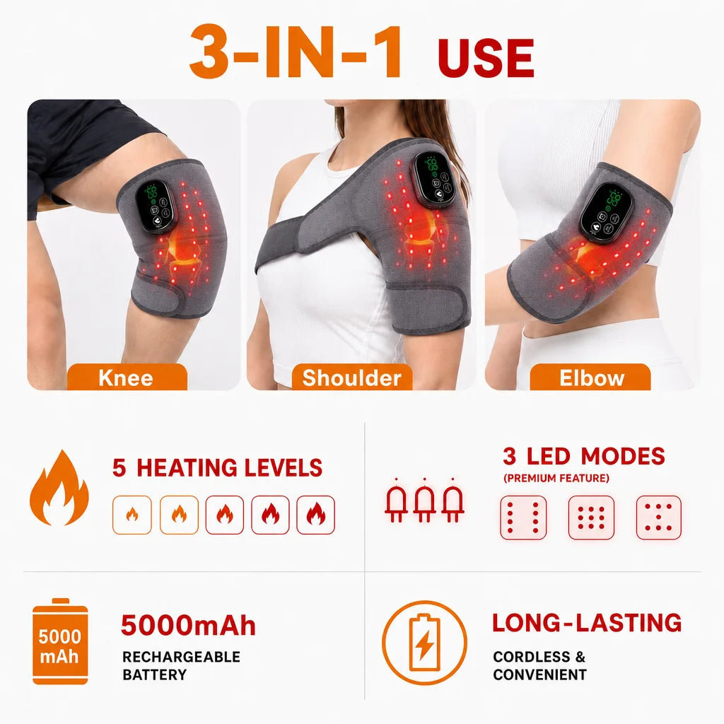 FabFit Wireless Heated Knee Massager Wrap – Knee, Shoulder & Elbow Support, USB Type-C