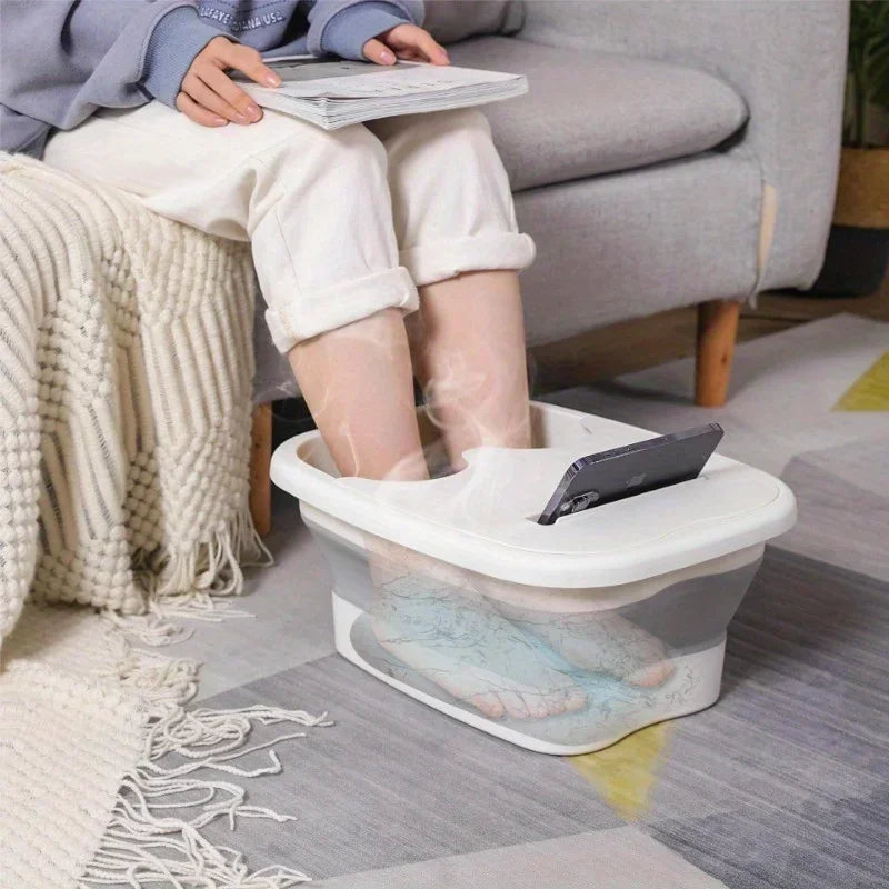 FabFit Foldable Foot Bath Soaking Bucket with Cover – Collapsible Basin, White, Pink or Green