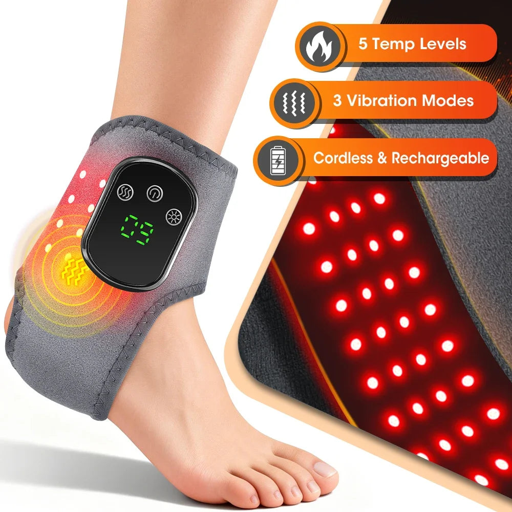 FabFit Cordless Heated Ankle Massager Wrap – 660 nm Red Light, 40 LEDs, 3 Vibration Modes