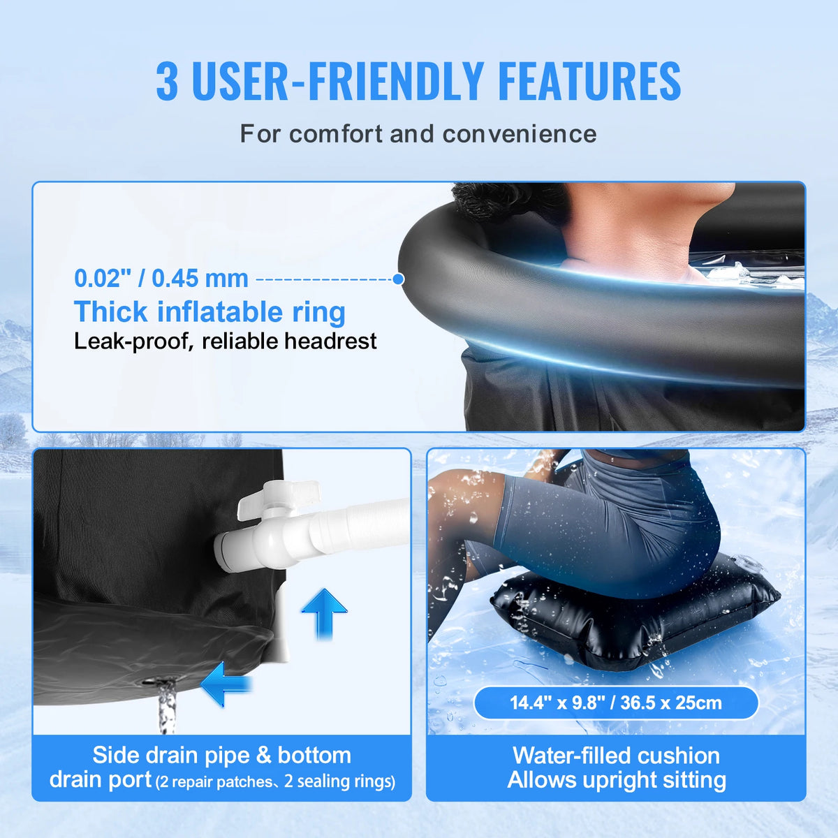 FabFit Inflatable Ice Bath Tub 330 L – Folding Cold Plunge Tub for Athletes, Outdoor Use