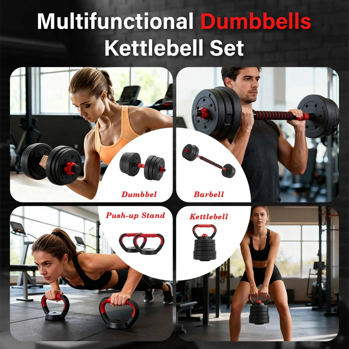 FabFit Dumbbell & Barbell Weight Set – 15 kg, 20 kg or 30 kg, with Kettlebell Option
