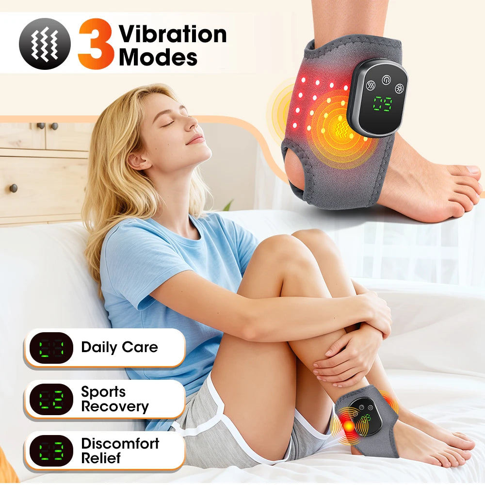 FabFit Cordless Heated Ankle Massager Wrap – 660 nm Red Light, 40 LEDs, 3 Vibration Modes