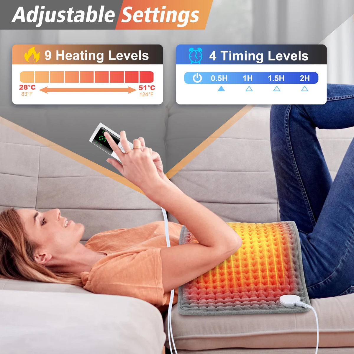 FabFit Electric Heating Pad 60 x 30 cm – 9 Heat Levels, 75 W, Soft Microplush Cover, UK Plug