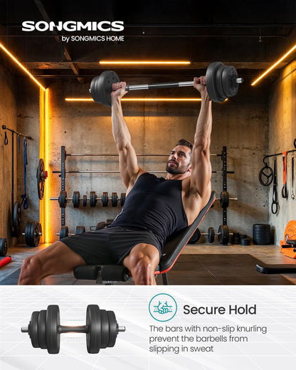 FabFit 2-in-1 Adjustable Dumbbell Set 2 x 10 kg – Converts to Barbell, Plastic-Coated Plates