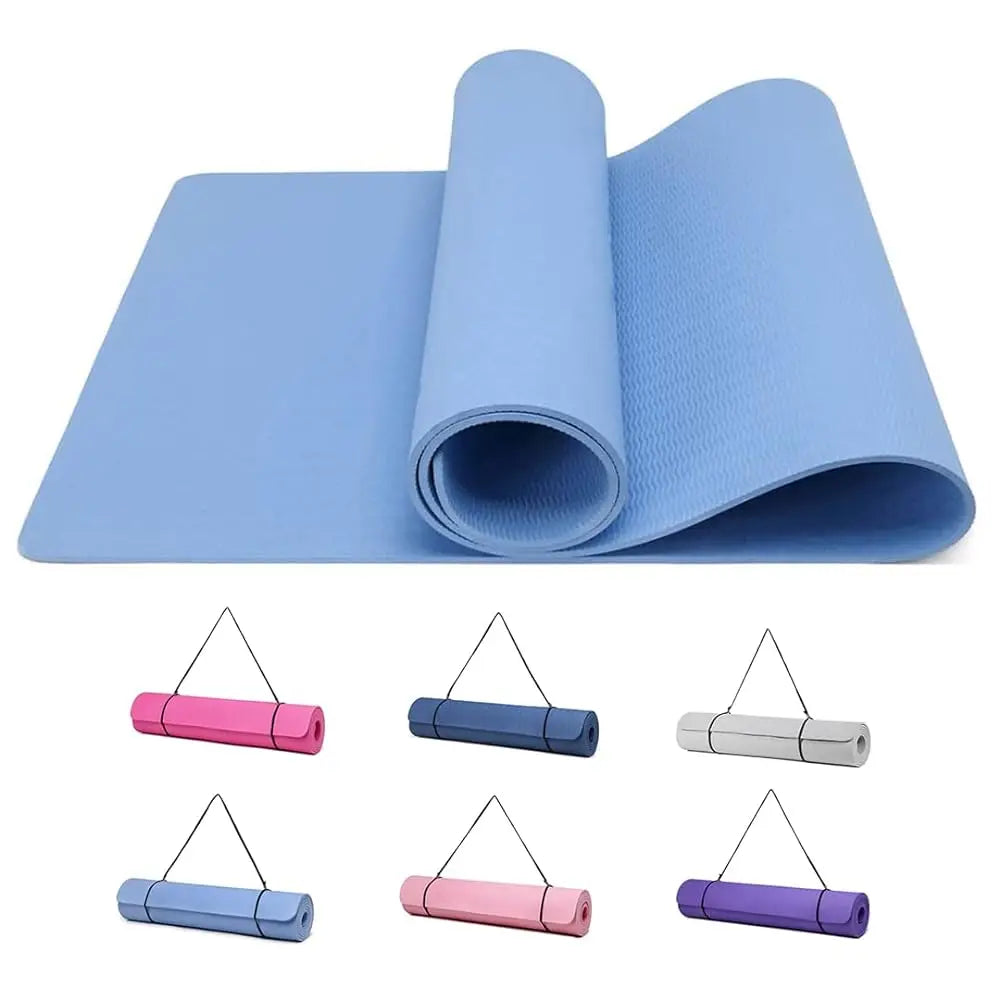 FabFit TPE Yoga Mat – Non-Slip 183 x 61 x 0.6 cm for Pilates & Fitness, with Carry Strap