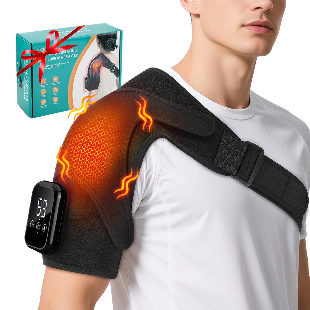 FabFit Cordless Heated Shoulder Brace – Vibration Massage Wrap with Soothing Warmth
