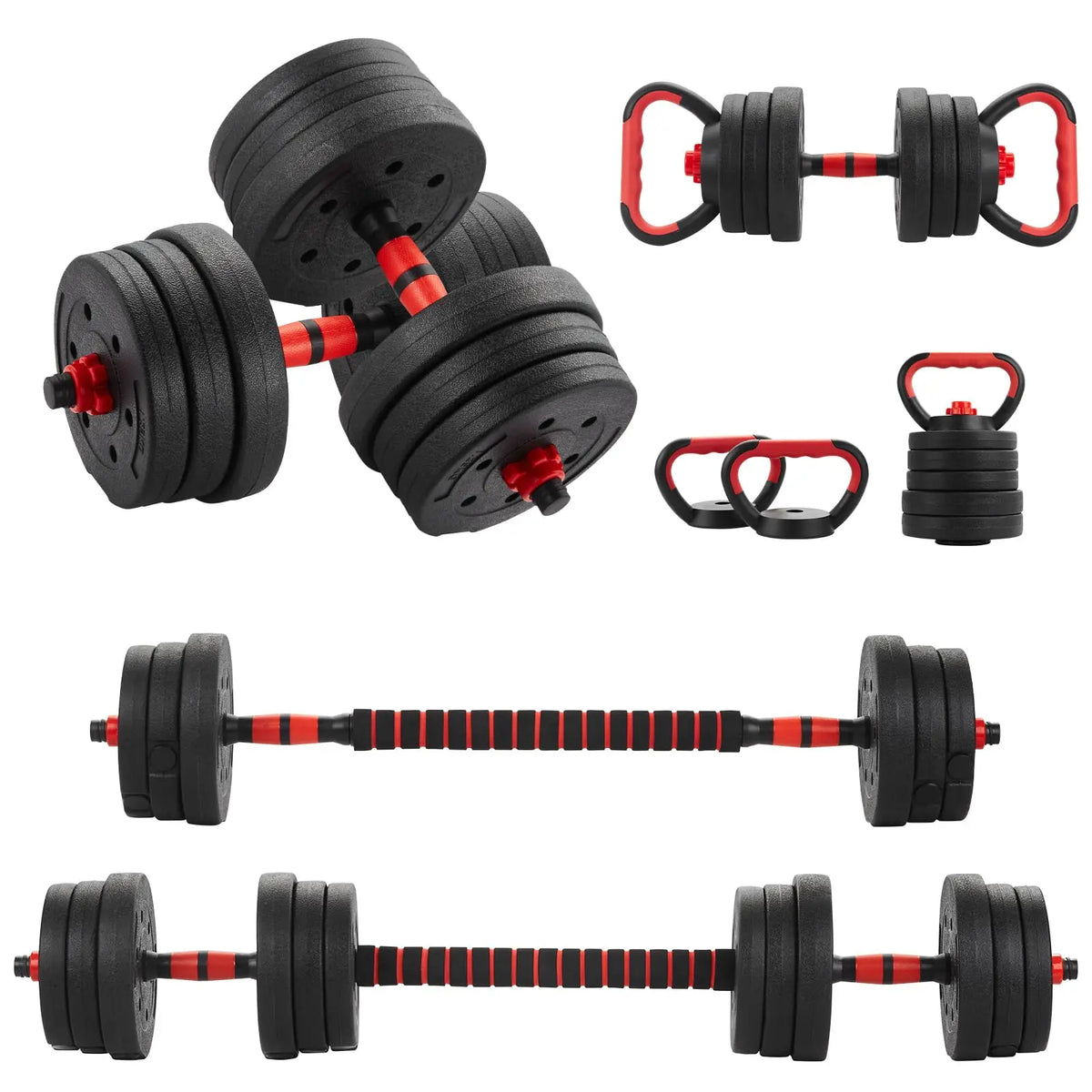 FabFit Dumbbell & Barbell Weight Set – 15 kg, 20 kg or 30 kg, with Kettlebell Option