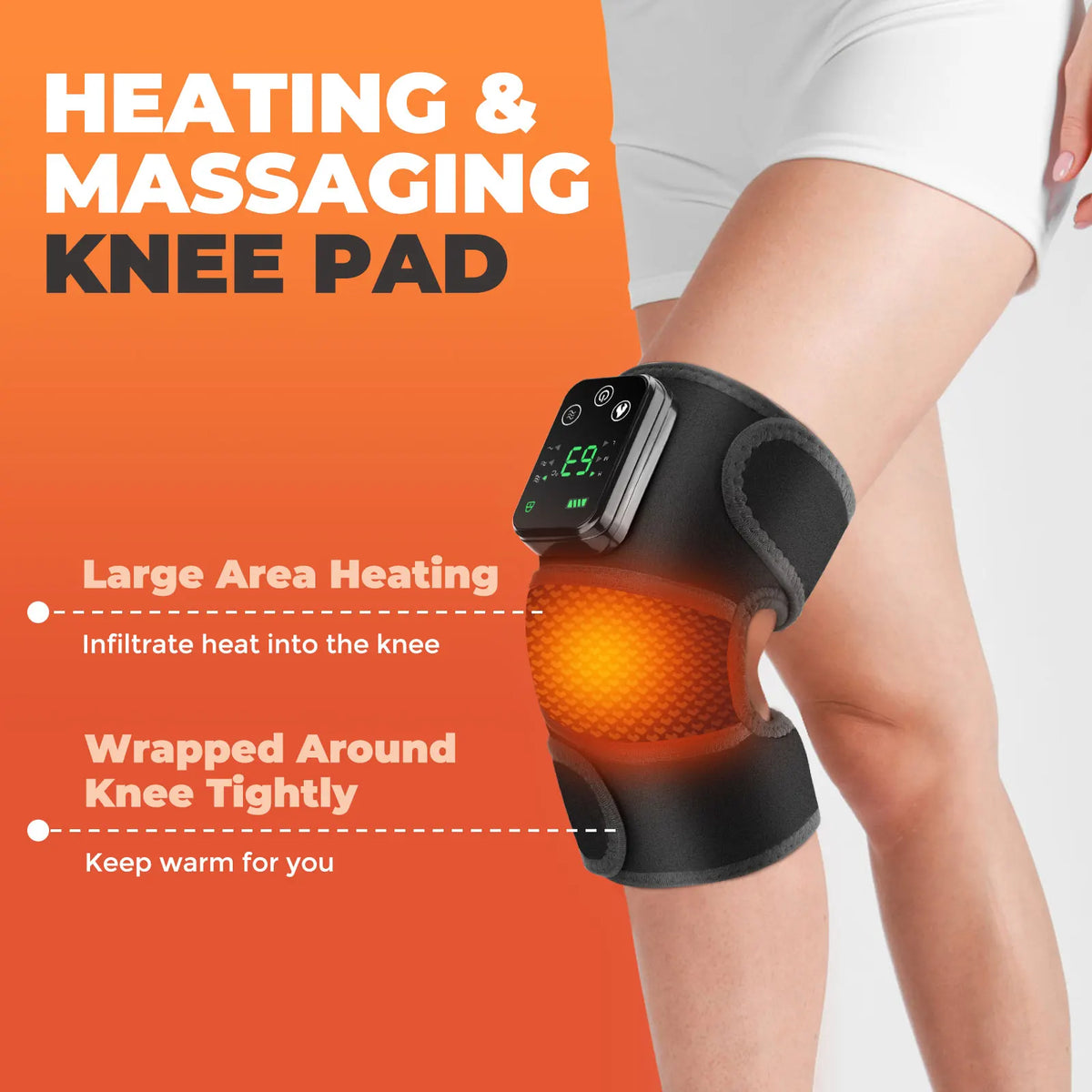 FabFit Rechargeable Heated Knee Massager 2-in-1 – Knee & Elbow Wrap, 3 Heat Levels, Vibration