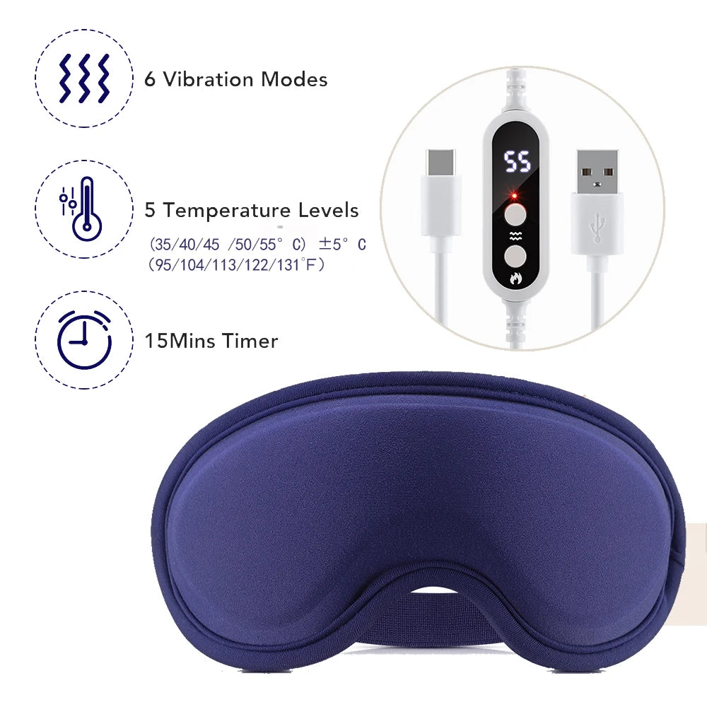 FabFit Heated Eye Massager Mask with Vibration – USB Warm Compress Blackout Mask, 2 Types