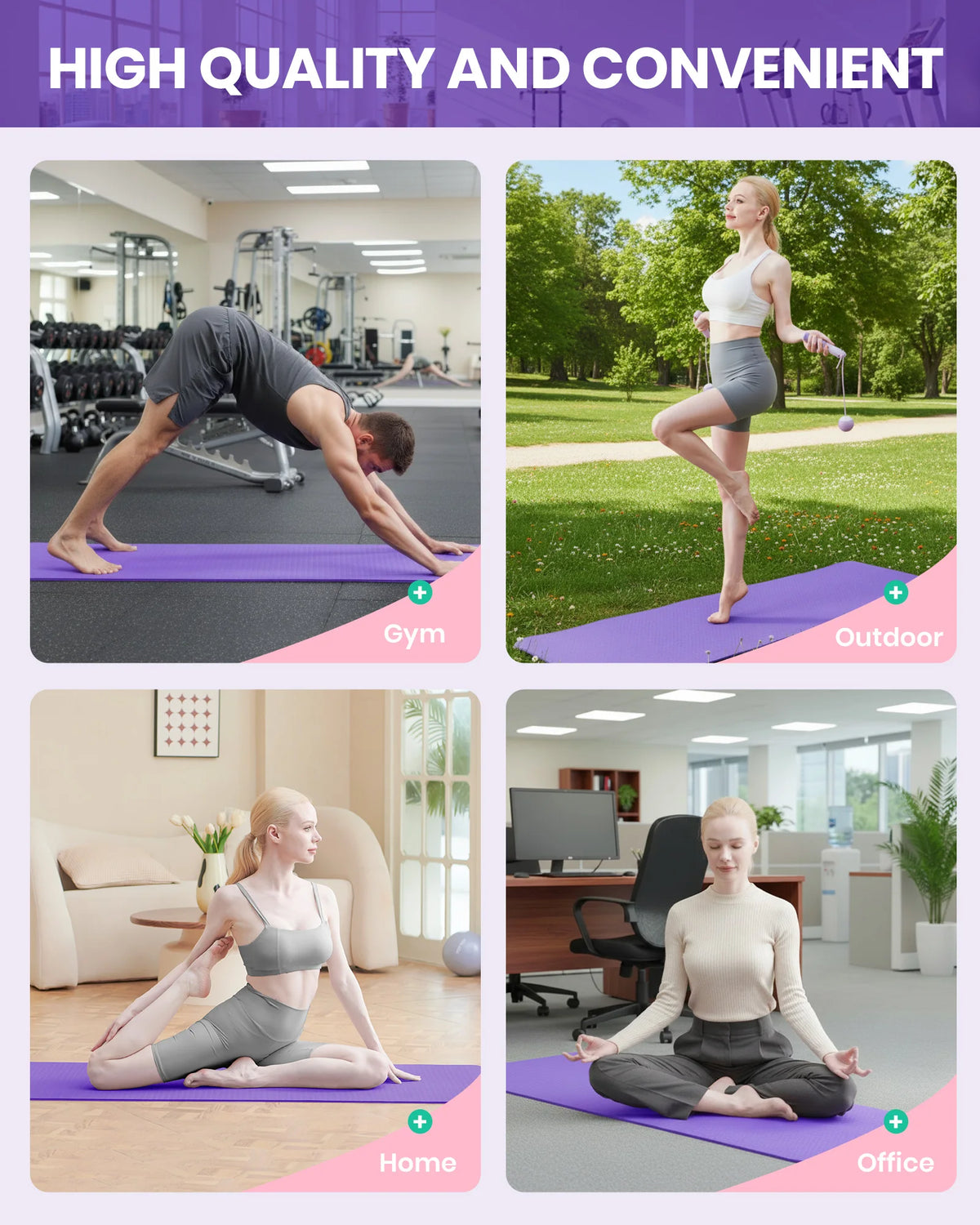 FabFit TPE Yoga Mat – Non-Slip 183 x 61 x 0.6 cm for Pilates & Fitness, with Carry Strap