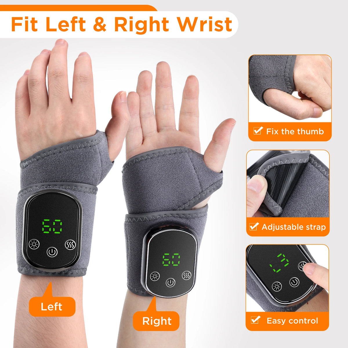 FabFit Cordless Heated Wrist & Ankle Massager Wrap – Heat & 3 Vibration Levels, Left or Right