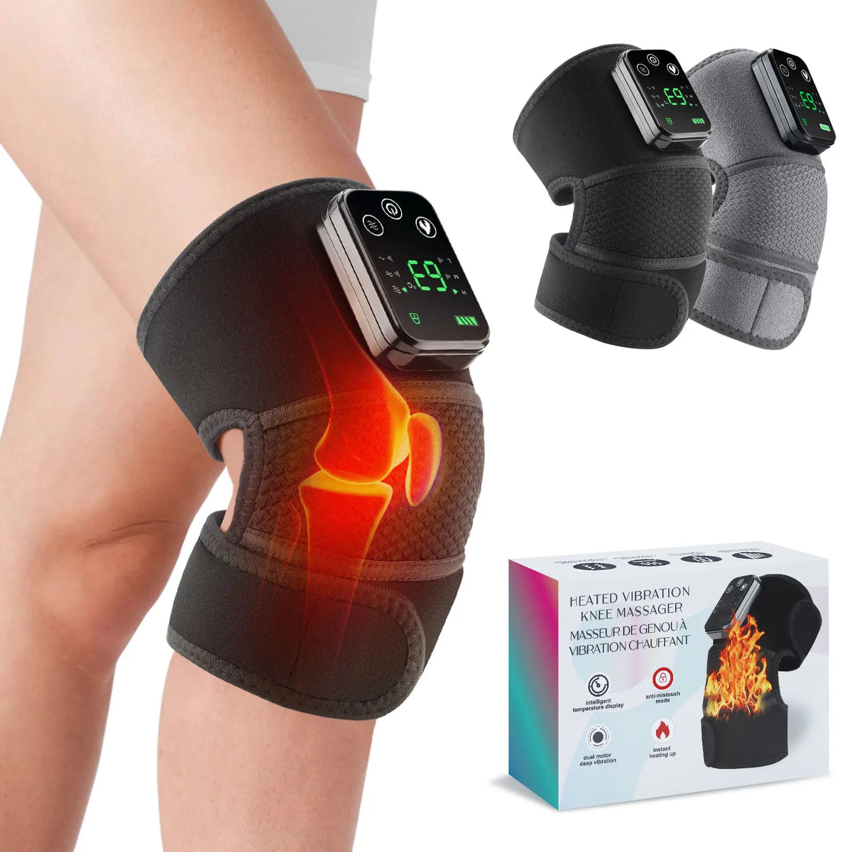 FabFit Rechargeable Heated Knee Massager 2-in-1 – Knee & Elbow Wrap, 3 Heat Levels, Vibration