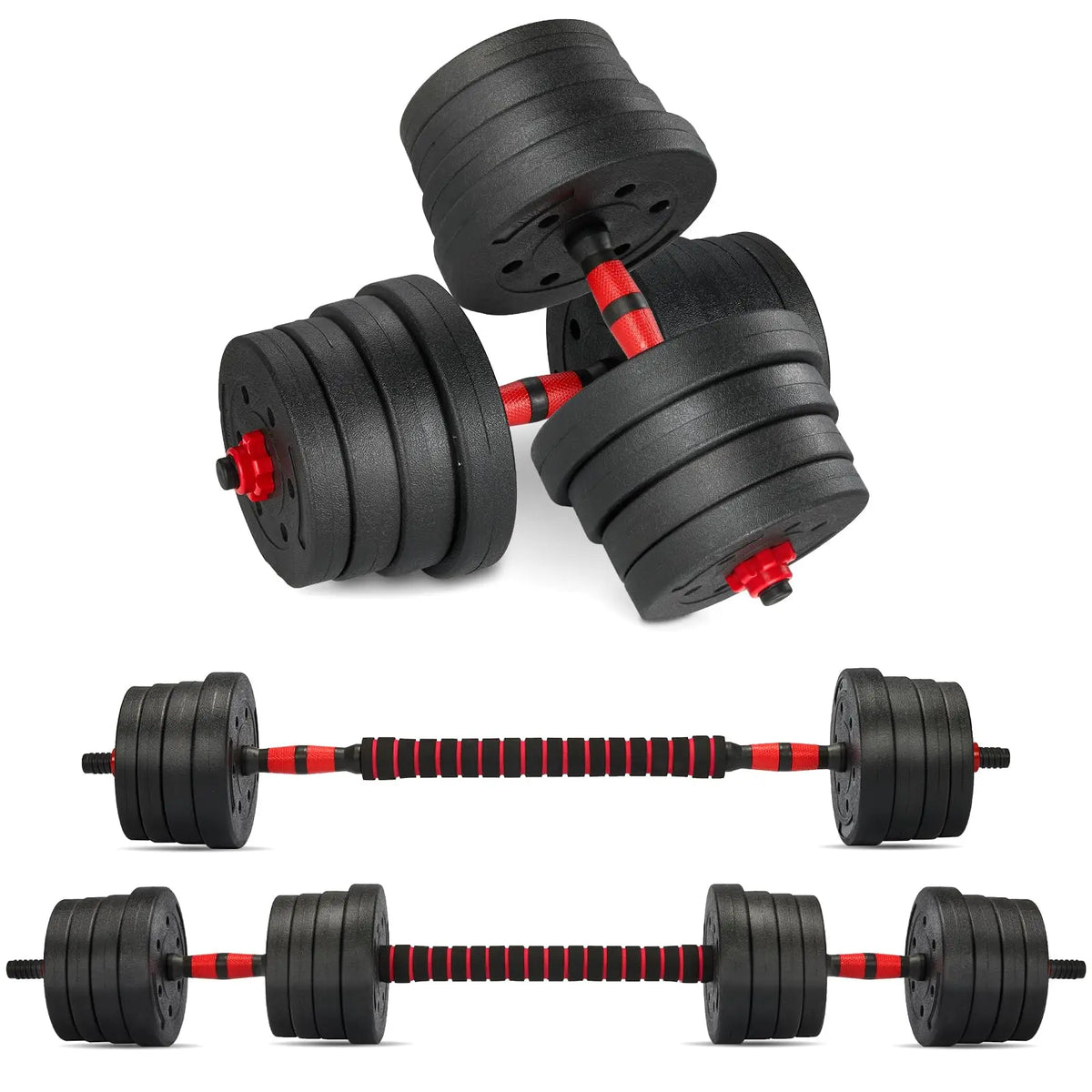 FabFit Dumbbell & Barbell Weight Set – 15 kg, 20 kg or 30 kg, with Kettlebell Option