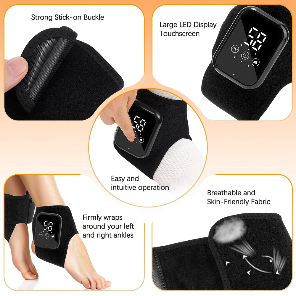 FabFit Heated Ankle & Foot Massager Wrap – Heat & Vibration Modes, Battery Powered, Nylon
