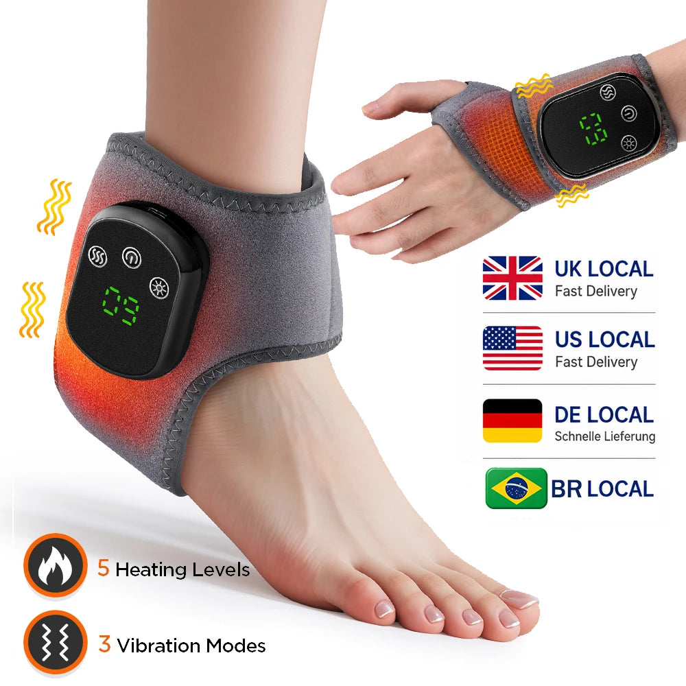 FabFit Cordless Heated Wrist & Ankle Massager Wrap – Heat & 3 Vibration Levels, Left or Right