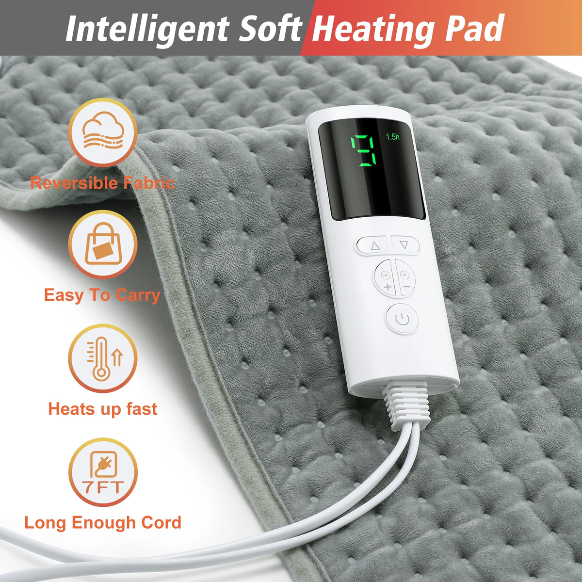 FabFit Electric Heating Pad 60 x 30 cm – 9 Heat Levels, 75 W, Soft Microplush Cover, UK Plug